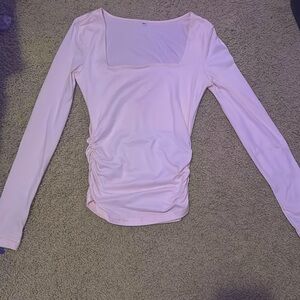XS Light Pink Long Sleeve Ruched SHEIN Top